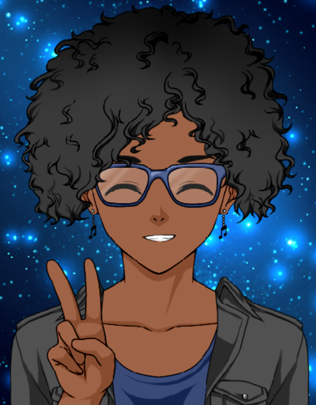 A anime-styled picture of me smiling and holding up a peace sign